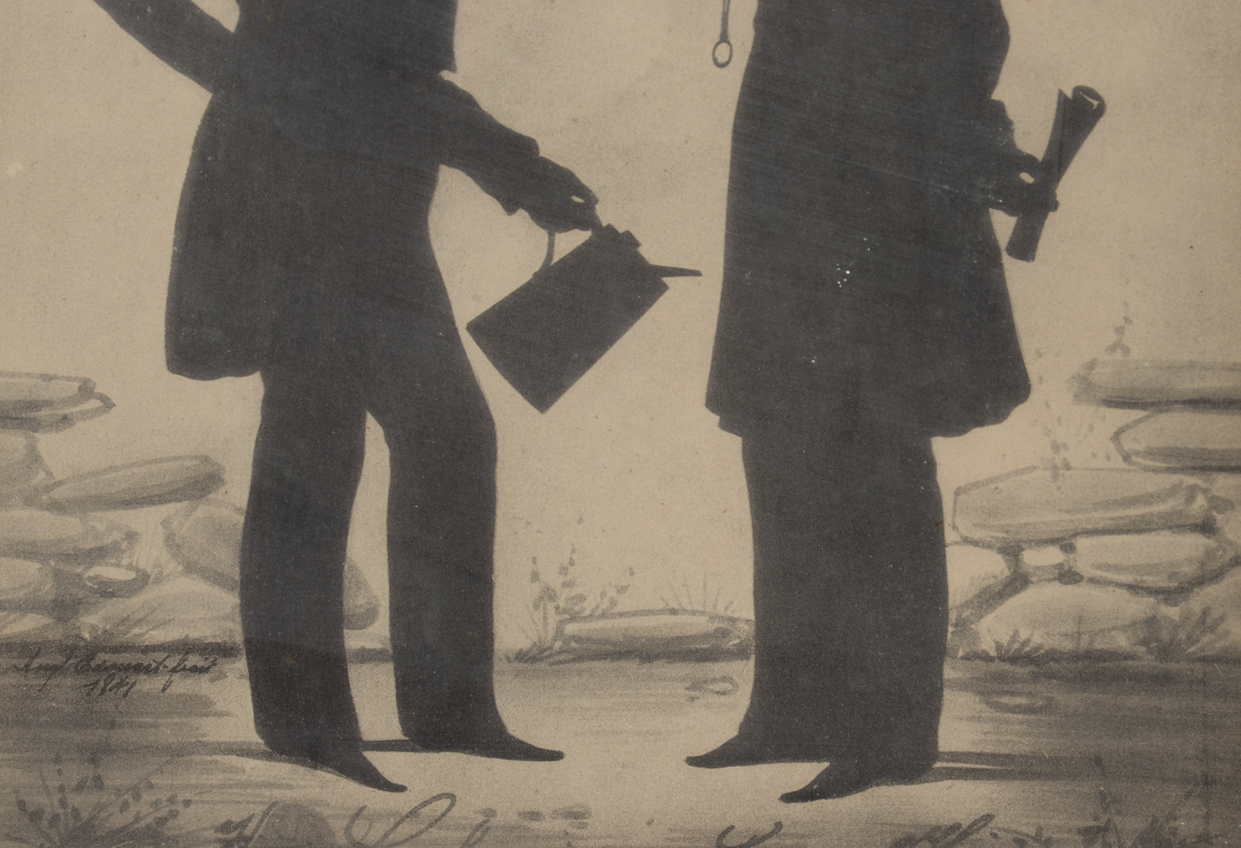 Vintage Collotype after 1841 Hand-Painted Silhouette