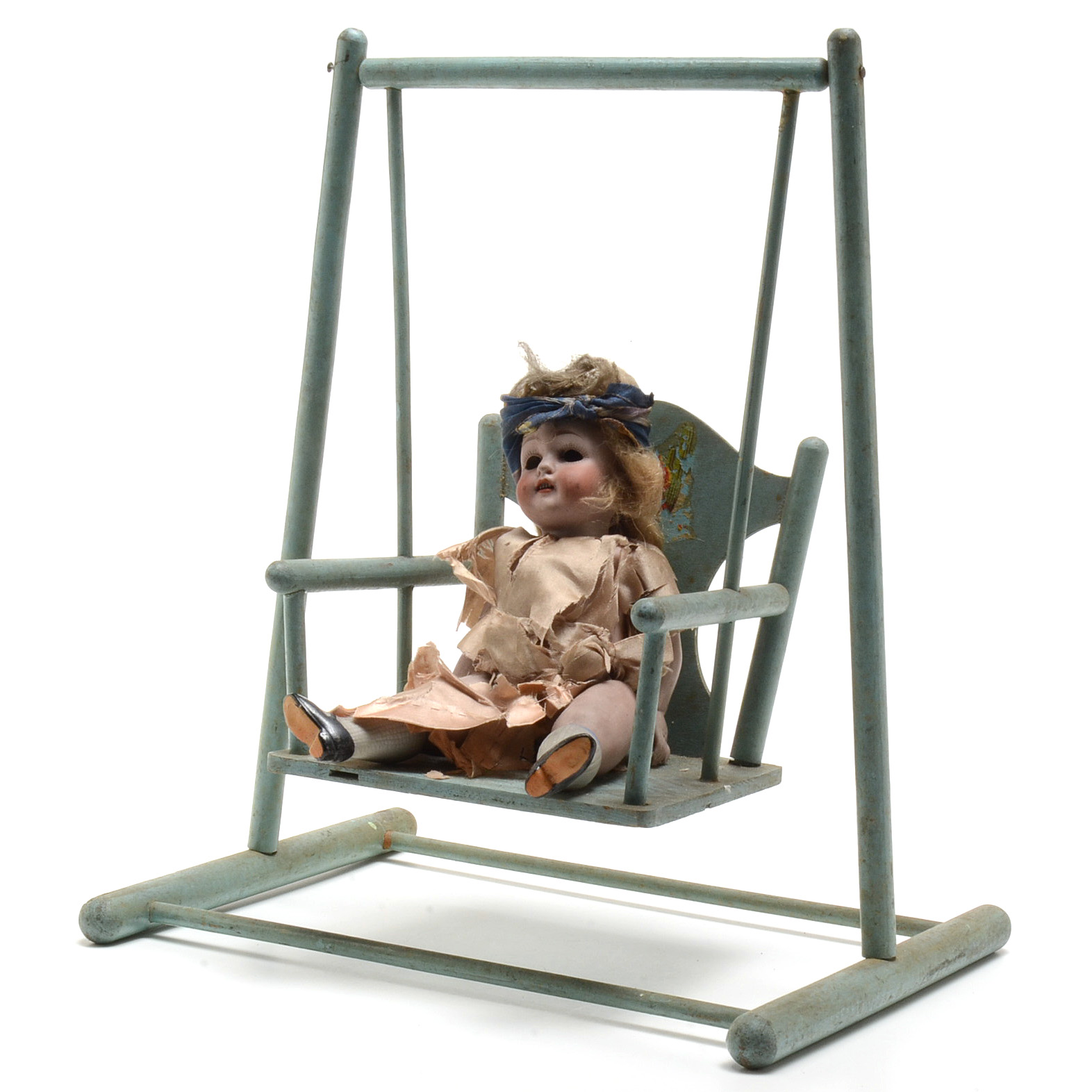 Antique Porcelain Doll on Swing