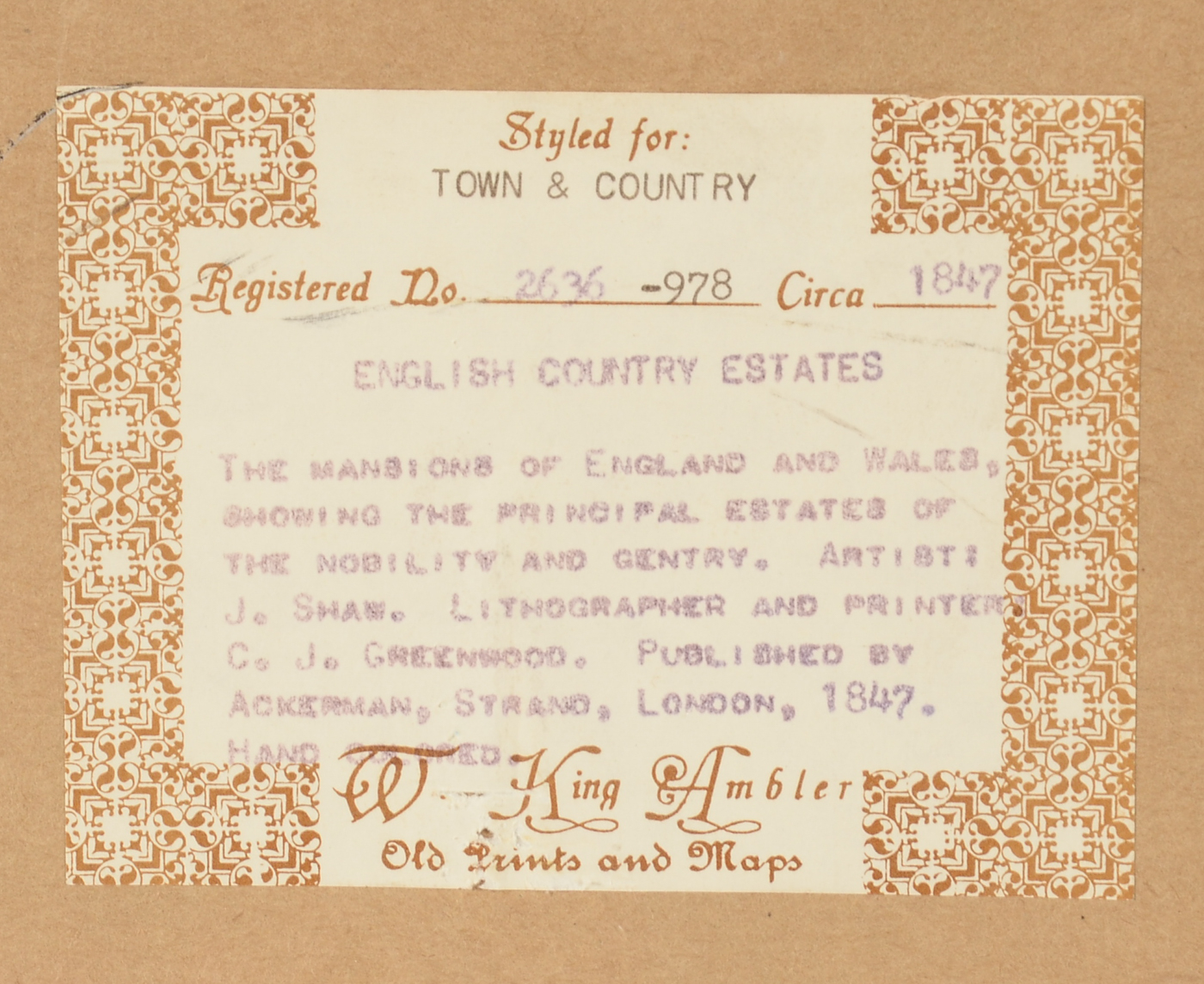 William Gauci Antique Original 1850 Hand-Colored Lithograph after Augustus Butler