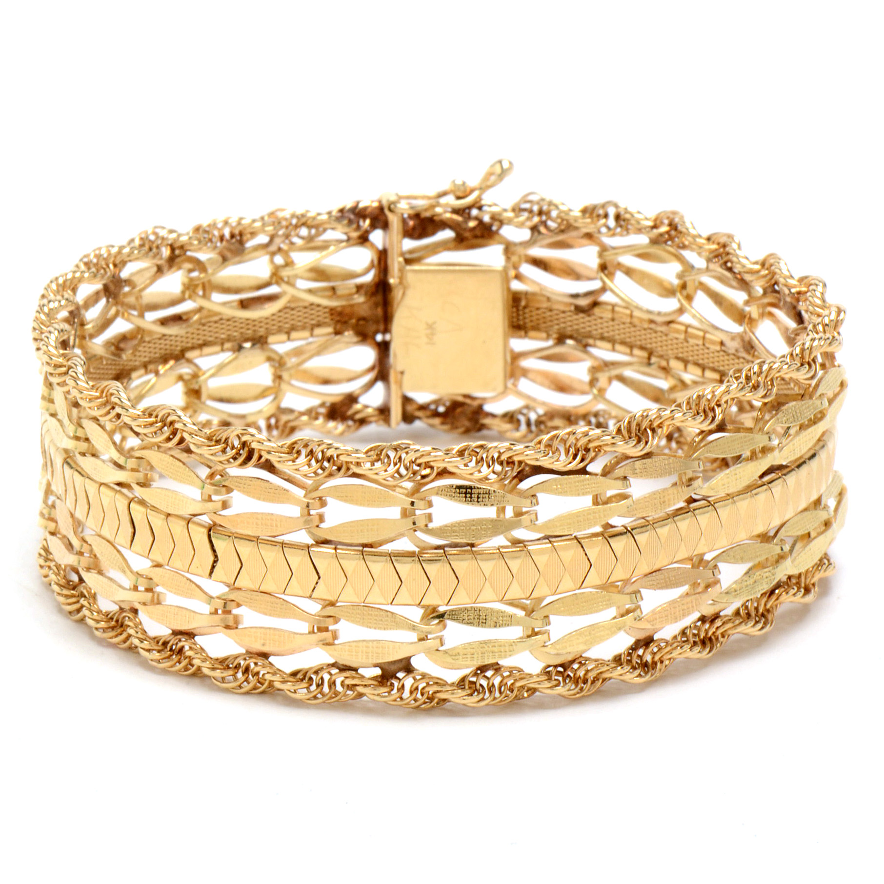 Vintage 14K Yellow Gold Wide Multi Chain Link Bracelet with Box
