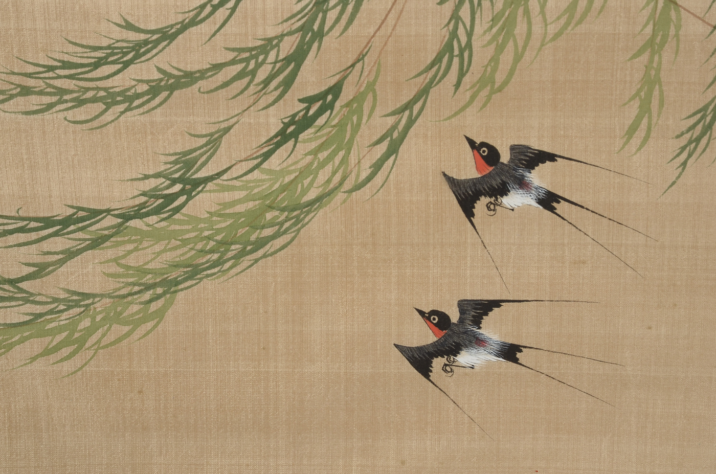 Two Chinese Gouache Nature Scene Paintings on Silk