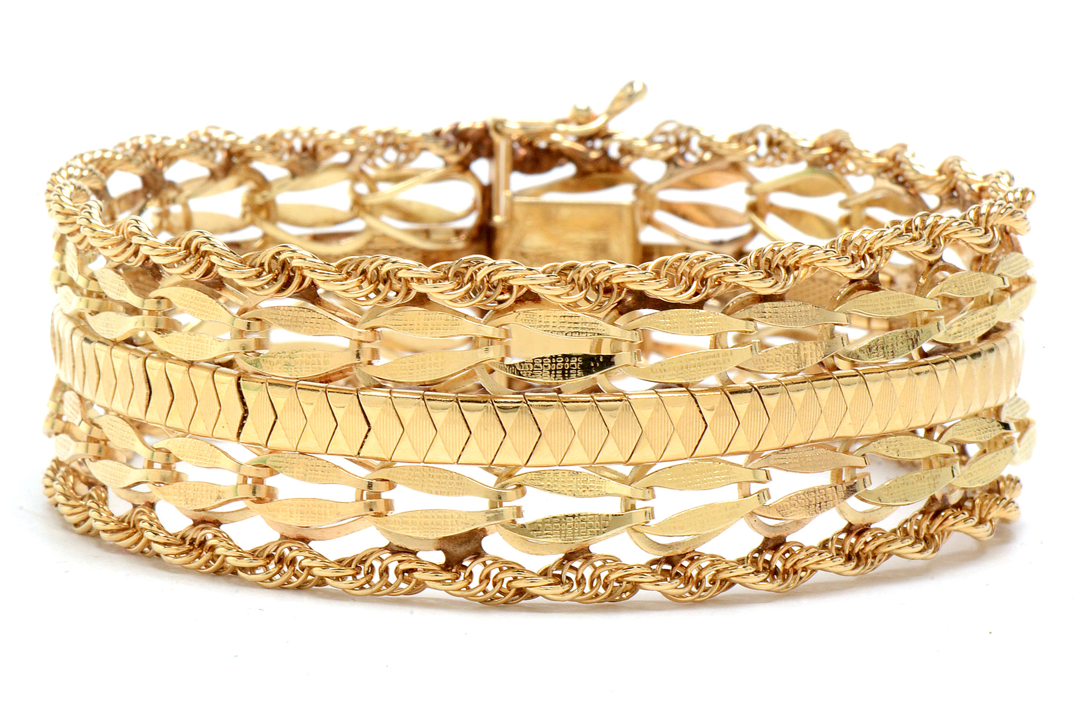 Vintage 14K Yellow Gold Wide Multi Chain Link Bracelet with Box