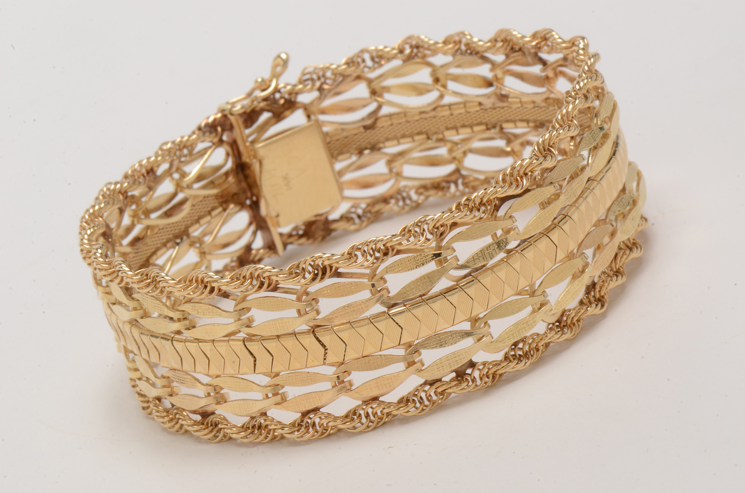 Vintage 14K Yellow Gold Wide Multi Chain Link Bracelet with Box