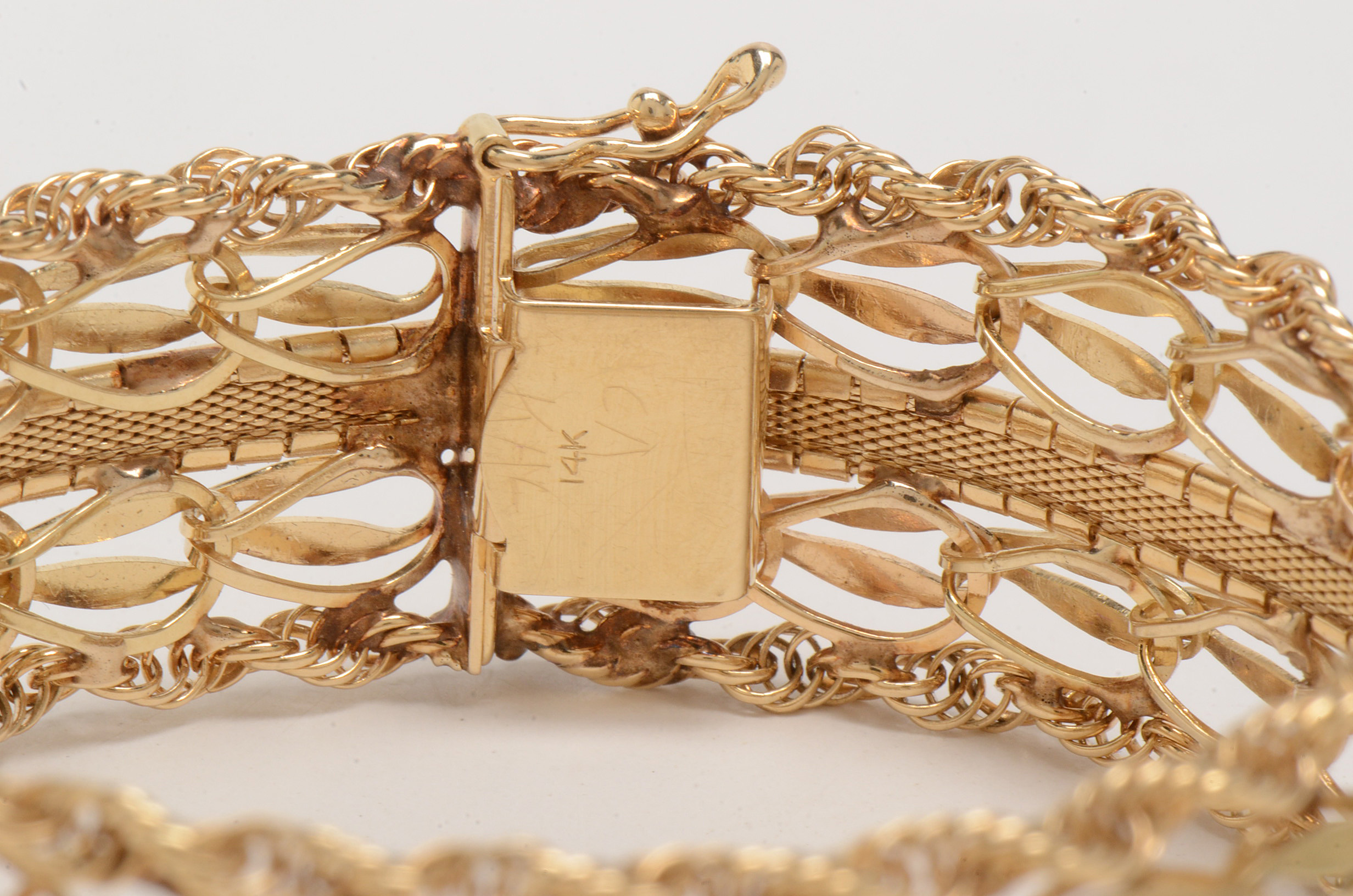 Vintage 14K Yellow Gold Wide Multi Chain Link Bracelet with Box