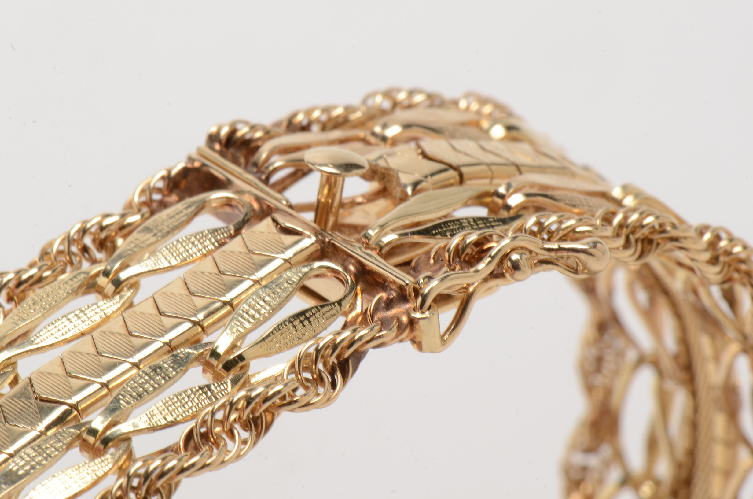 Vintage 14K Yellow Gold Wide Multi Chain Link Bracelet with Box