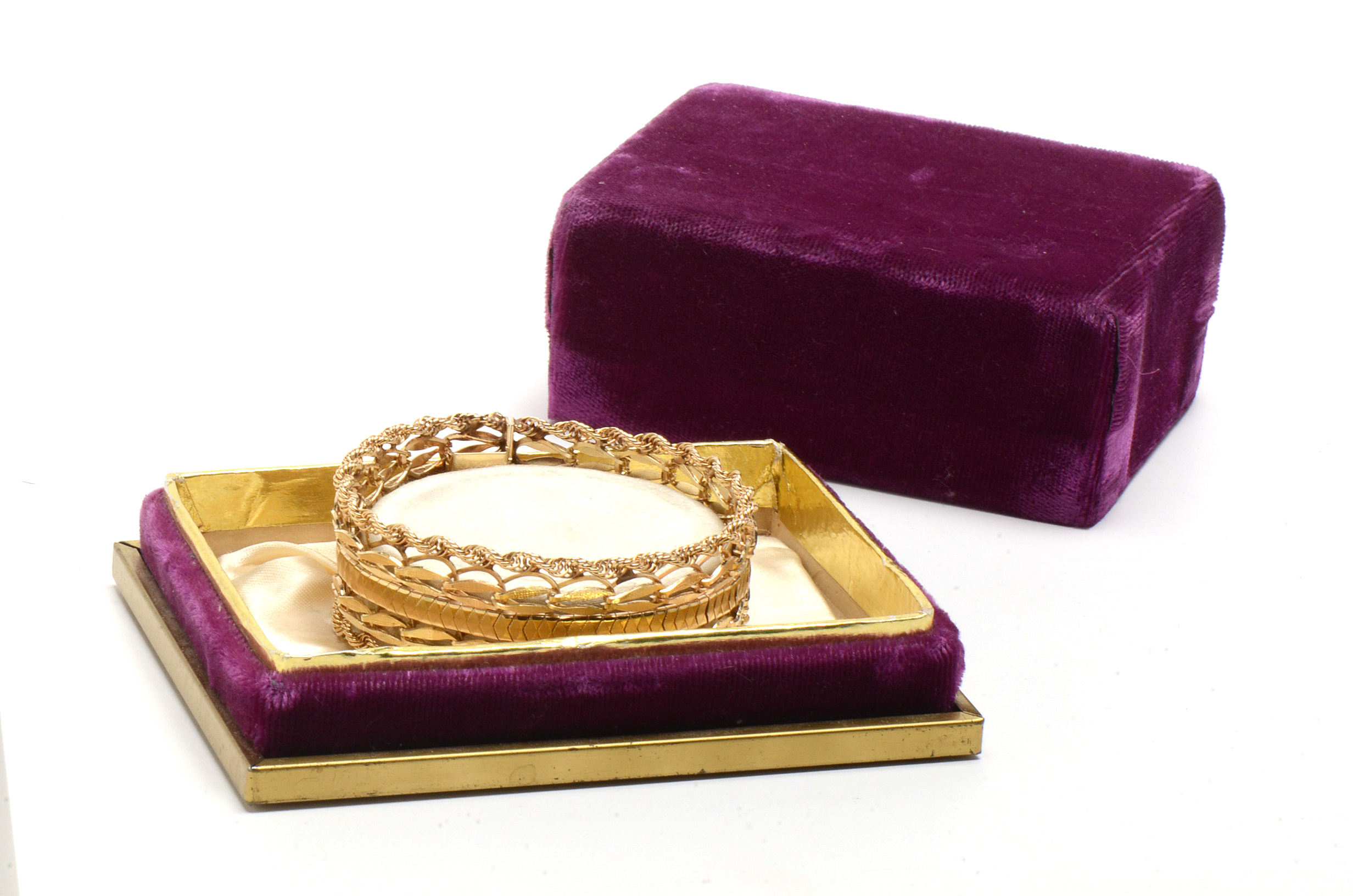 Vintage 14K Yellow Gold Wide Multi Chain Link Bracelet with Box