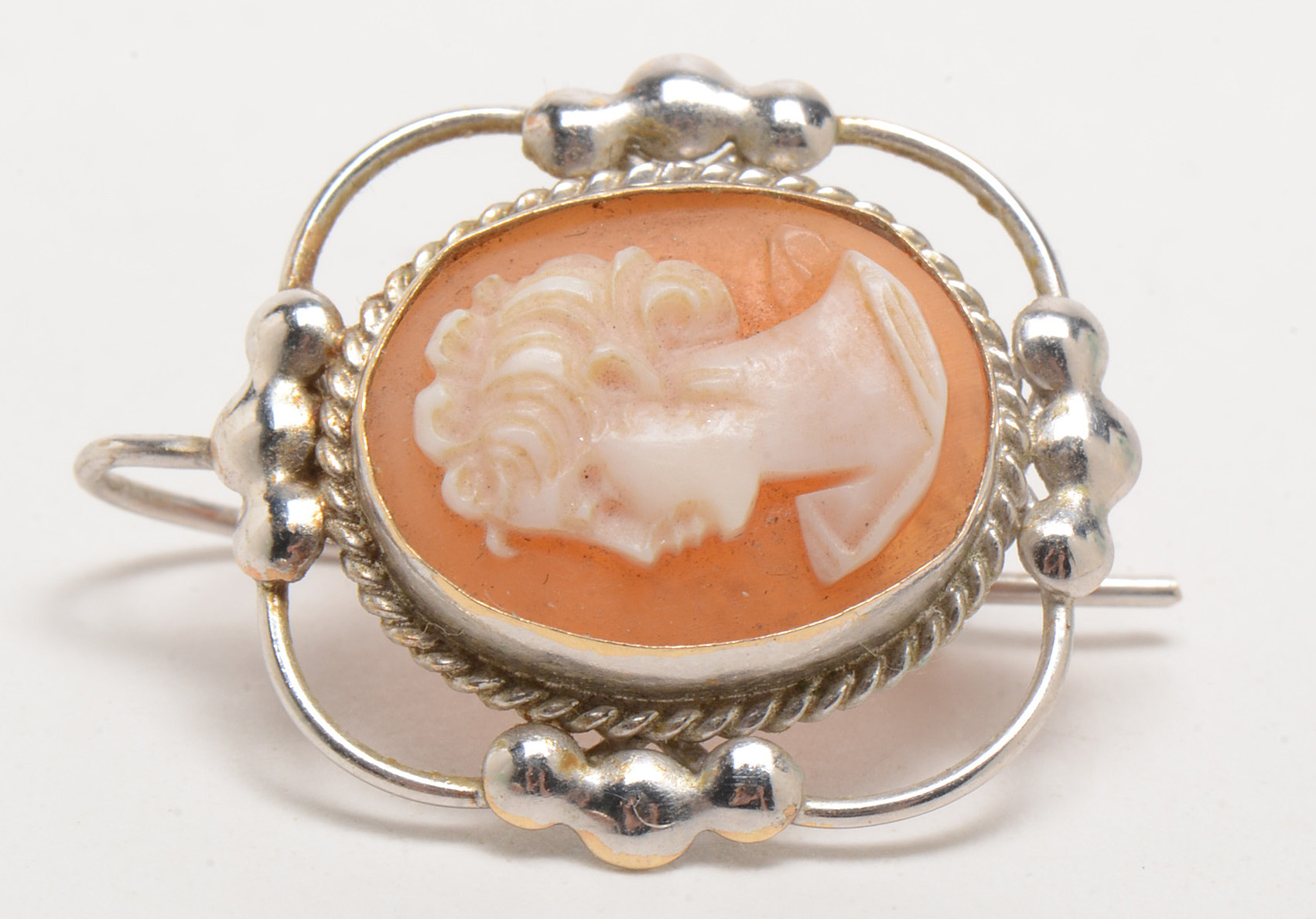 14K White Gold Carved Shell Cameo Earrings