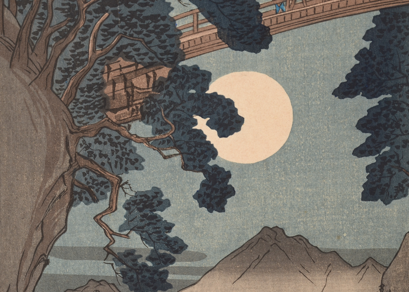 Woodblock Restrike after Utagawa Hiroshige I "The Monkey Bridge in Kai Privince"