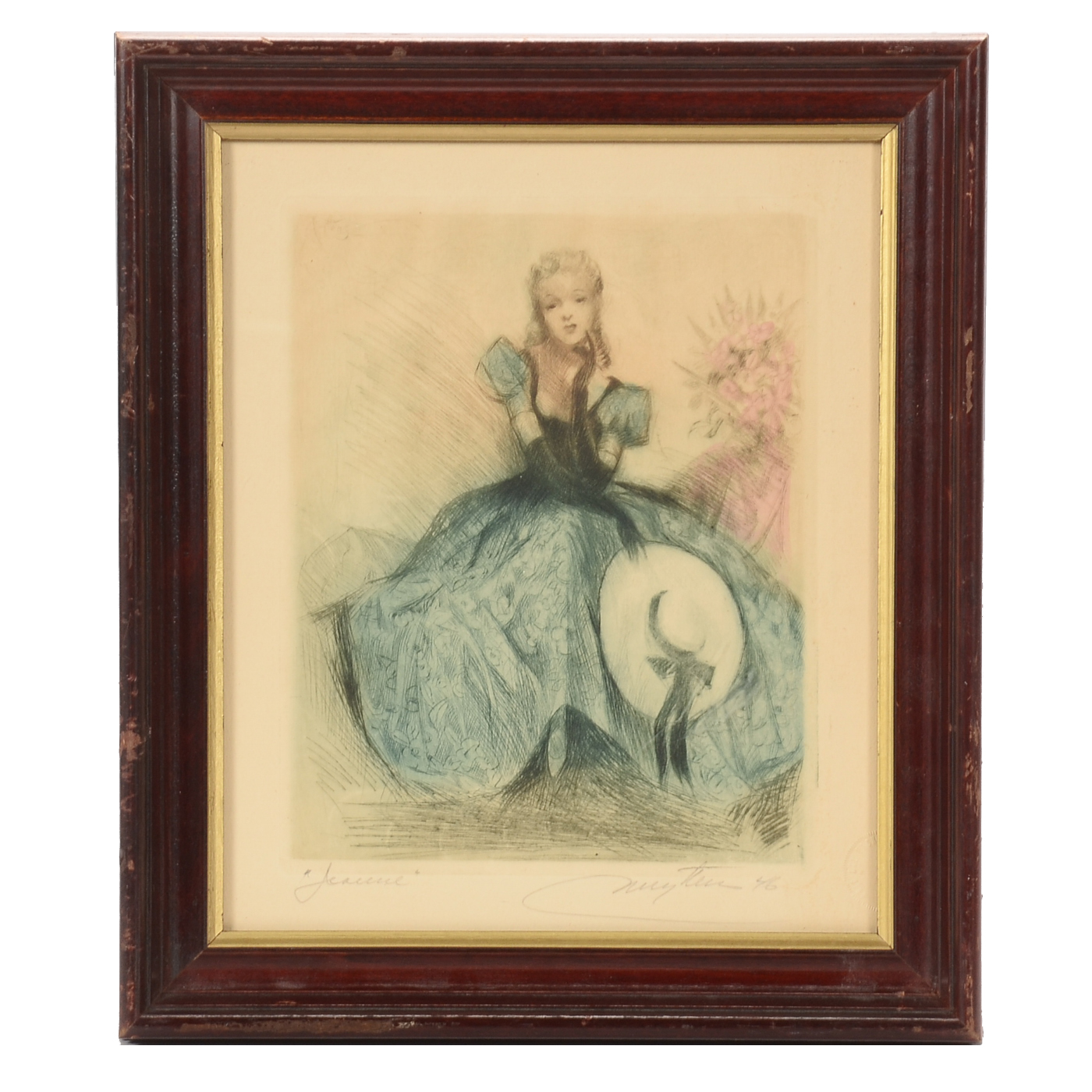 Josef Nuyttens Original 1946 Hand-Tinted Etching "Jeanne"