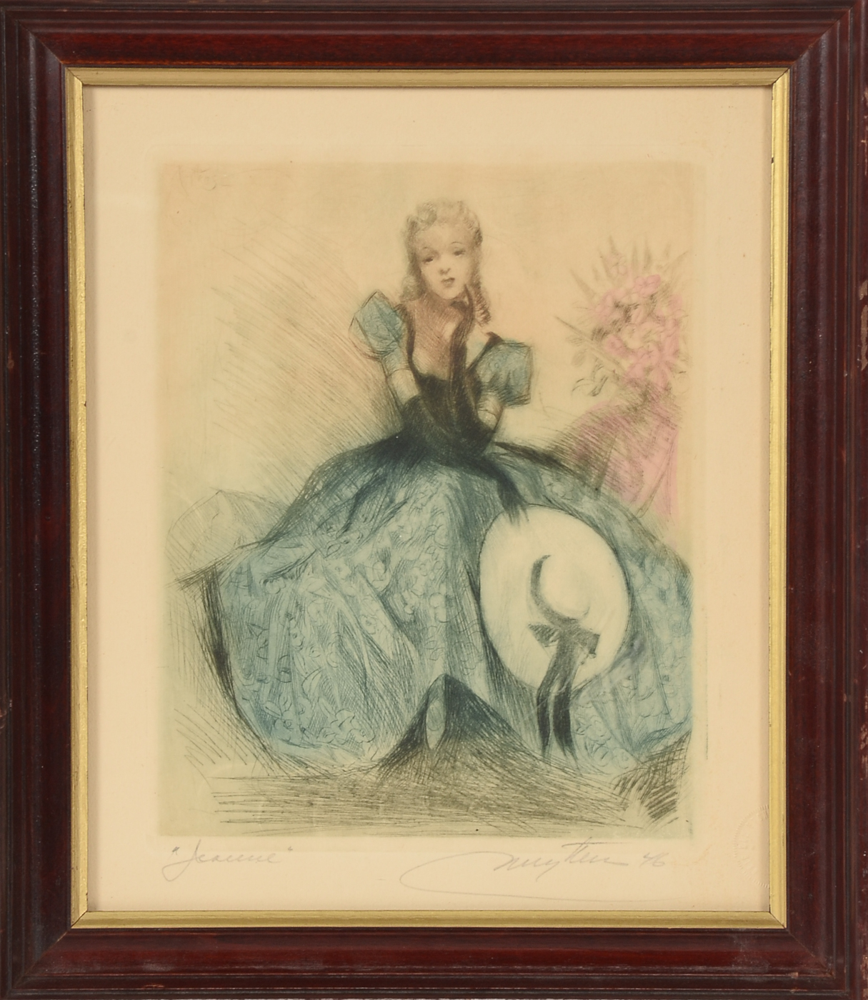 Josef Nuyttens Original 1946 Hand-Tinted Etching "Jeanne"