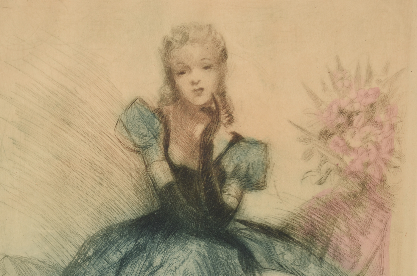 Josef Nuyttens Original 1946 Hand-Tinted Etching "Jeanne"