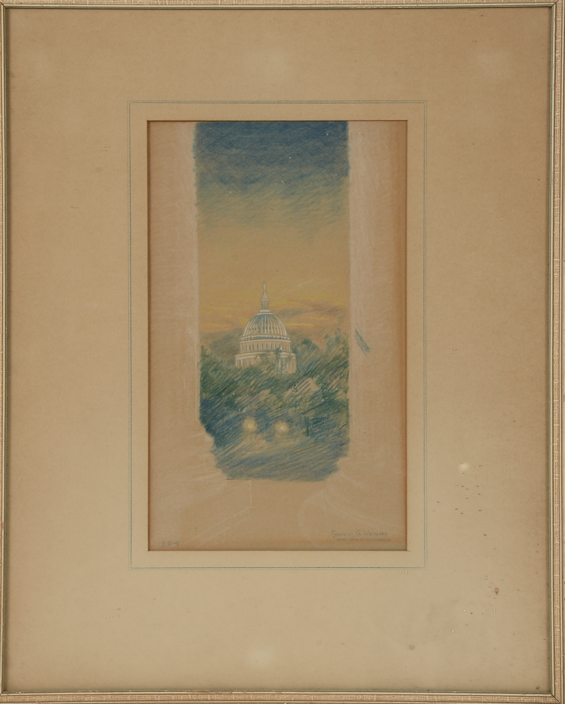 Frederick G. Wetterer 1943 Colored Pencil Drawing after Phil Gendreau