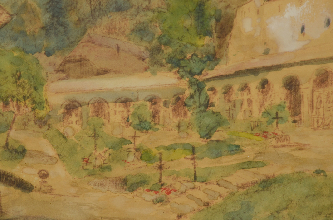 Ernst Wille Original 1963 Plein Air Watercolor Landscape "Salzburg, Friedhof St. Peter"