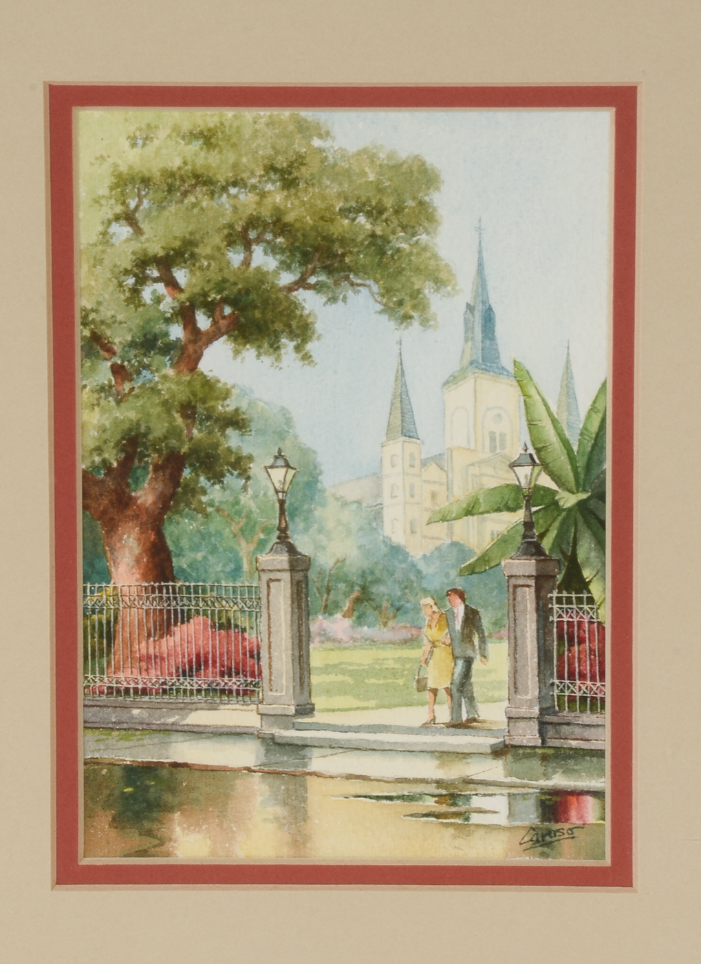 Frank Caruso Original Watercolor Street Scene on Paper