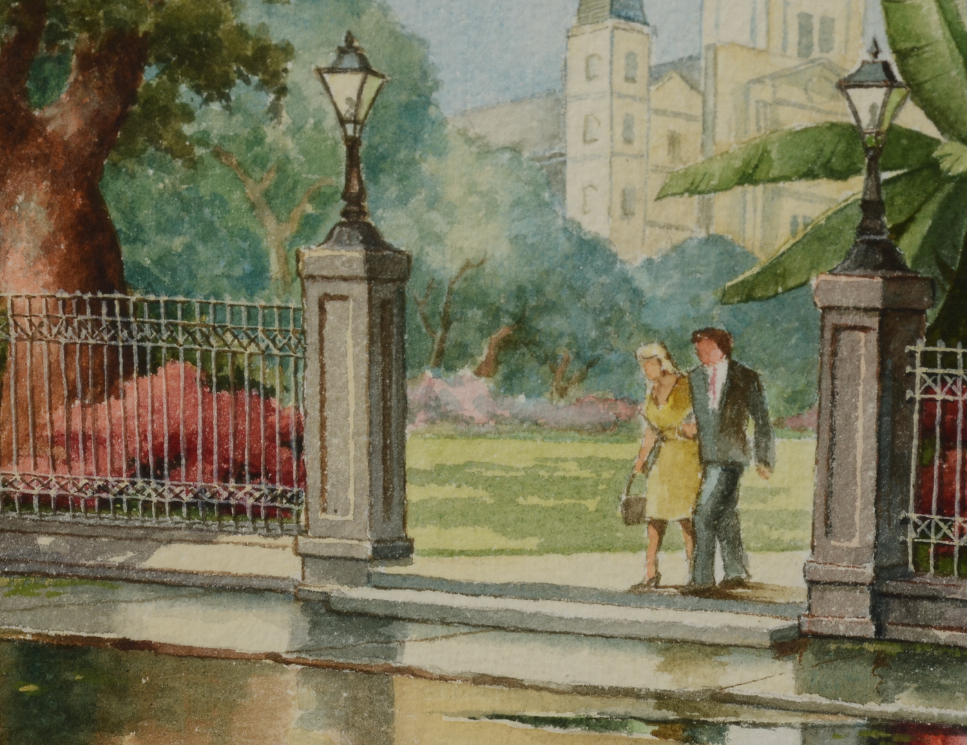 Frank Caruso Original Watercolor Street Scene on Paper