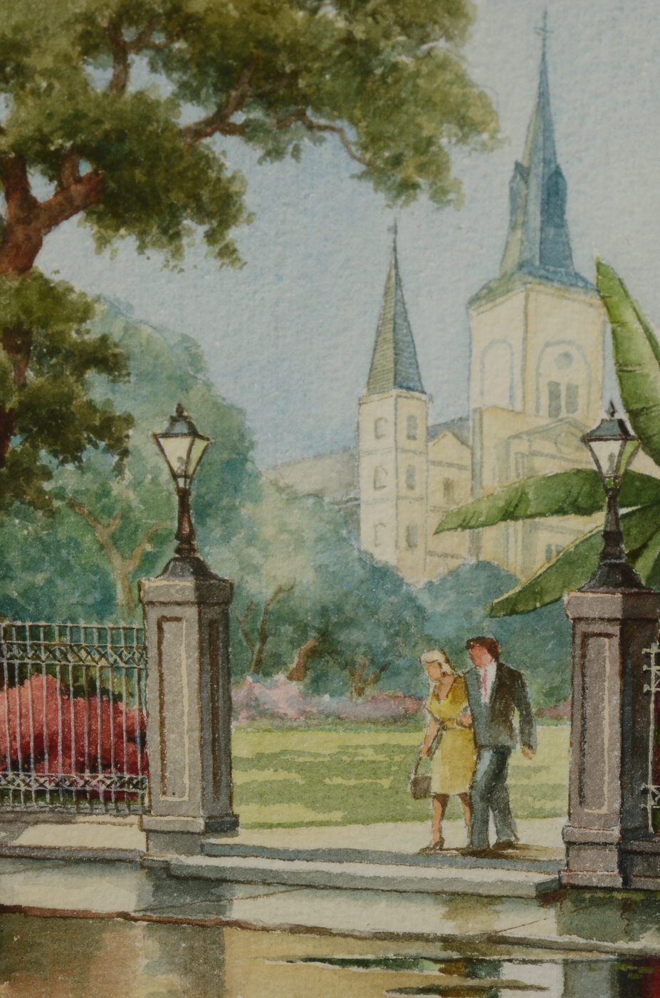 Frank Caruso Original Watercolor Street Scene on Paper