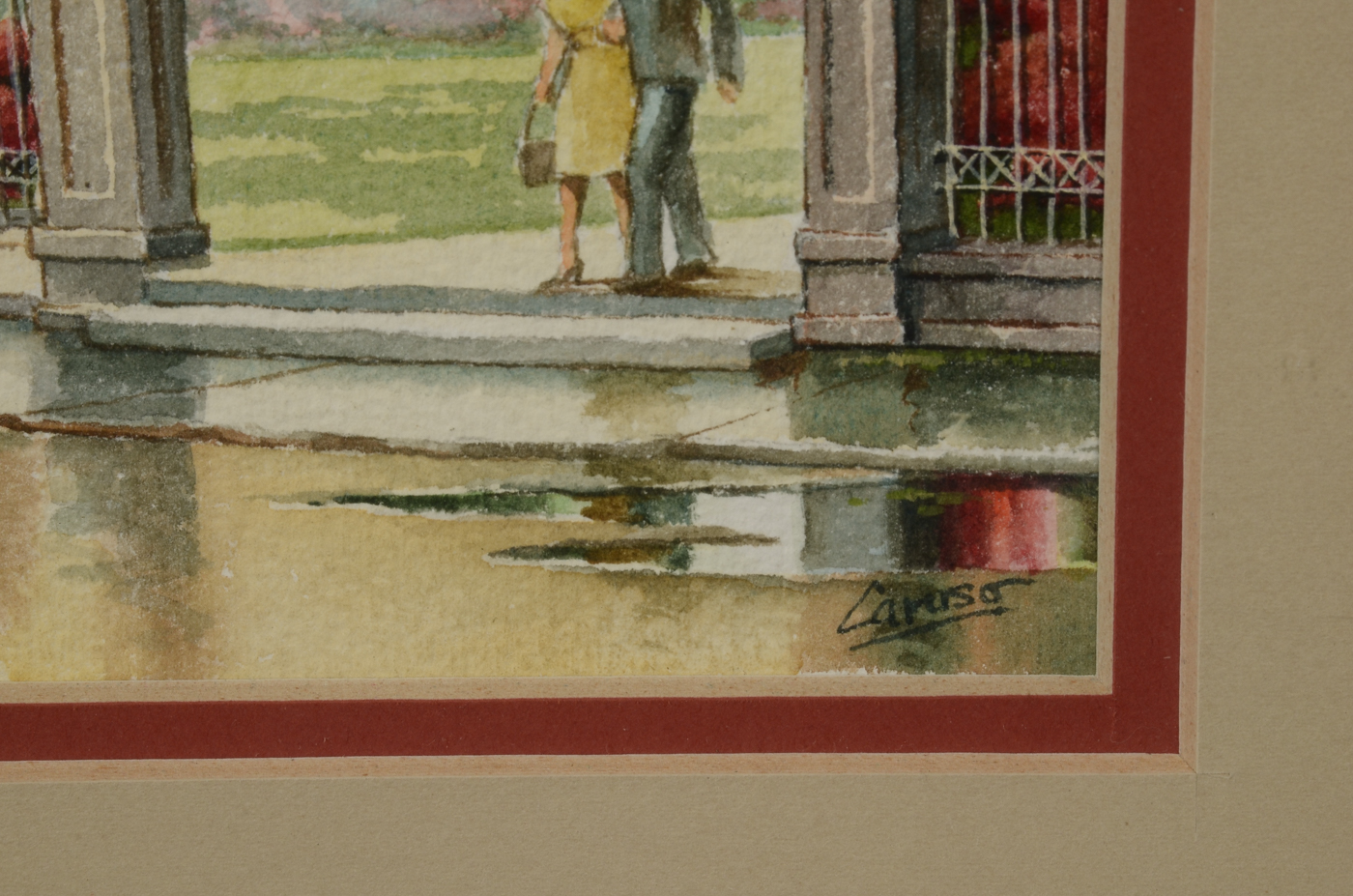 Frank Caruso Original Watercolor Street Scene on Paper