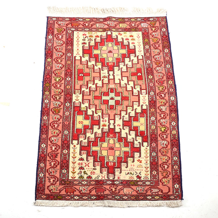 Vintage Iranian Handwoven Soumak Silk Accent Rug