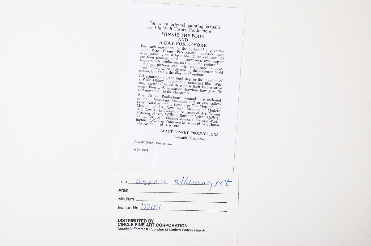 1983 Walt Disney Productions' Animation Cel "Winnie the Pooh and a Day for Eeyore"