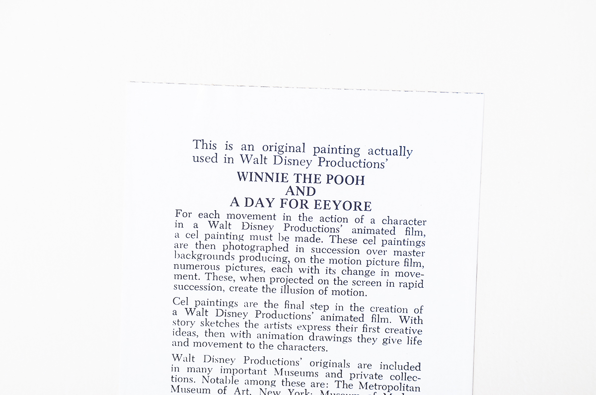 1983 Walt Disney Productions' Animation Cel "Winnie the Pooh and a Day for Eeyore"