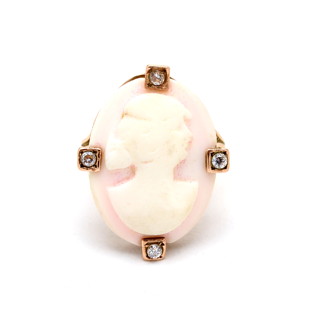 Victorian 10K Yellow Gold Carved Shell Cameo Ring