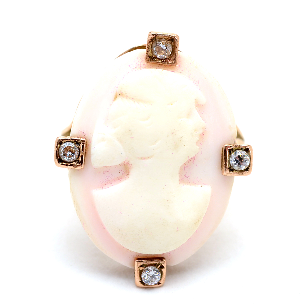 Victorian 10K Yellow Gold Carved Shell Cameo Ring