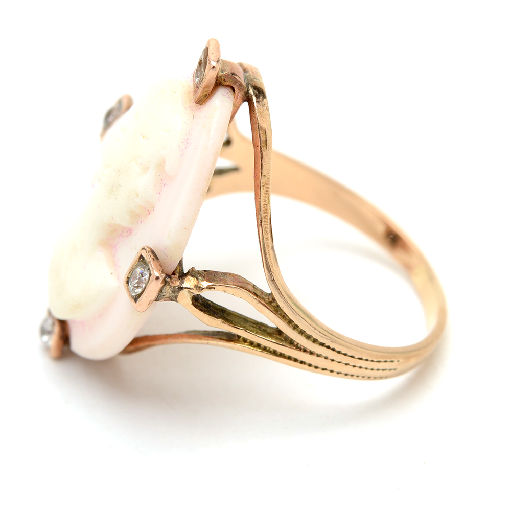 Victorian 10K Yellow Gold Carved Shell Cameo Ring