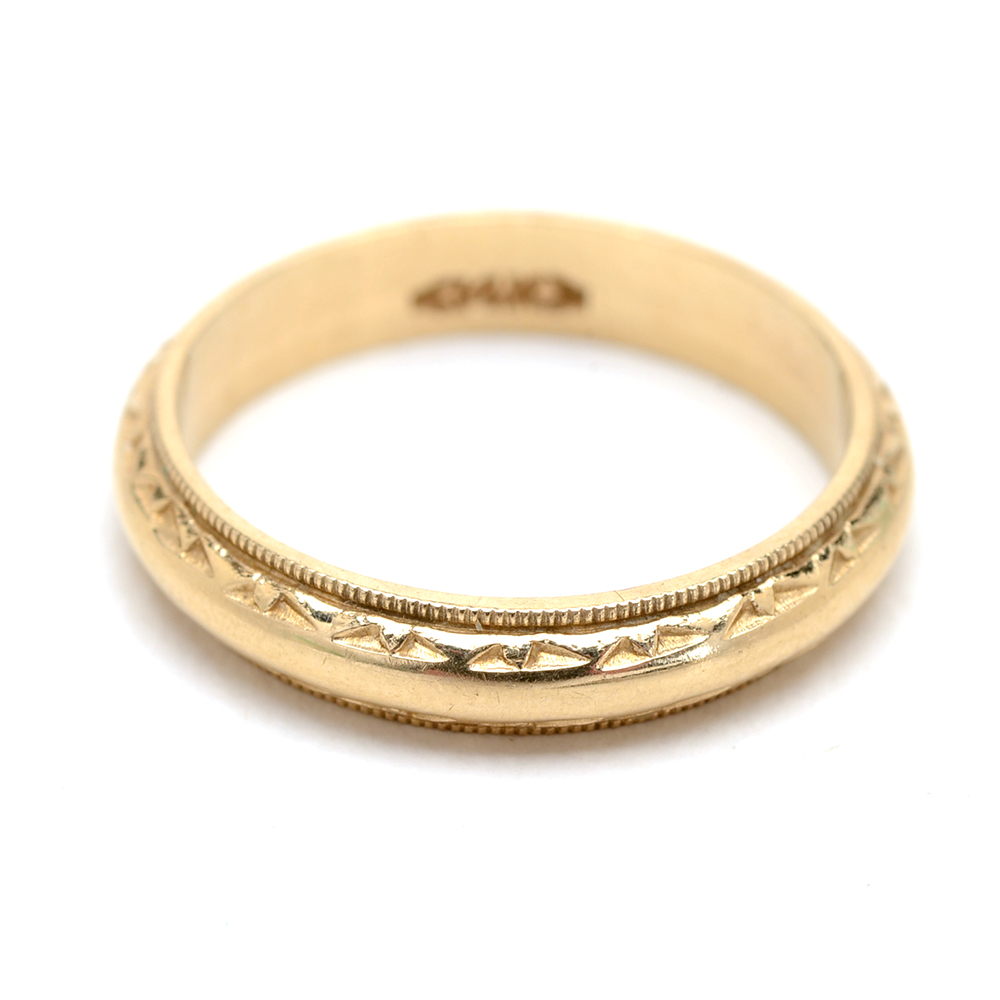 Victorian 14K Yellow Gold Milgrain Wedding Band