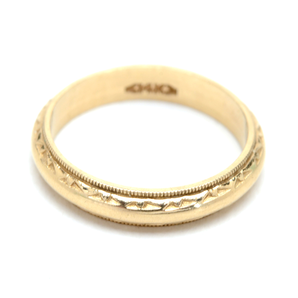 Victorian 14K Yellow Gold Milgrain Wedding Band