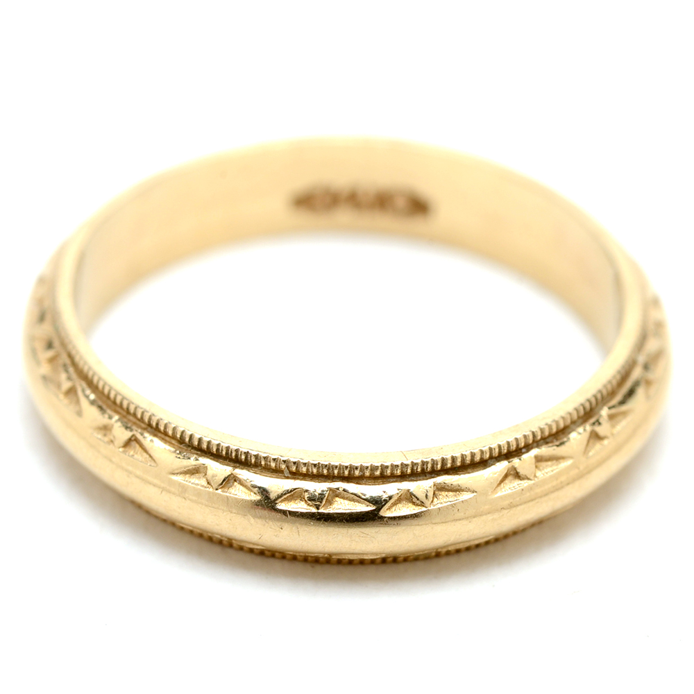 Victorian 14K Yellow Gold Milgrain Wedding Band