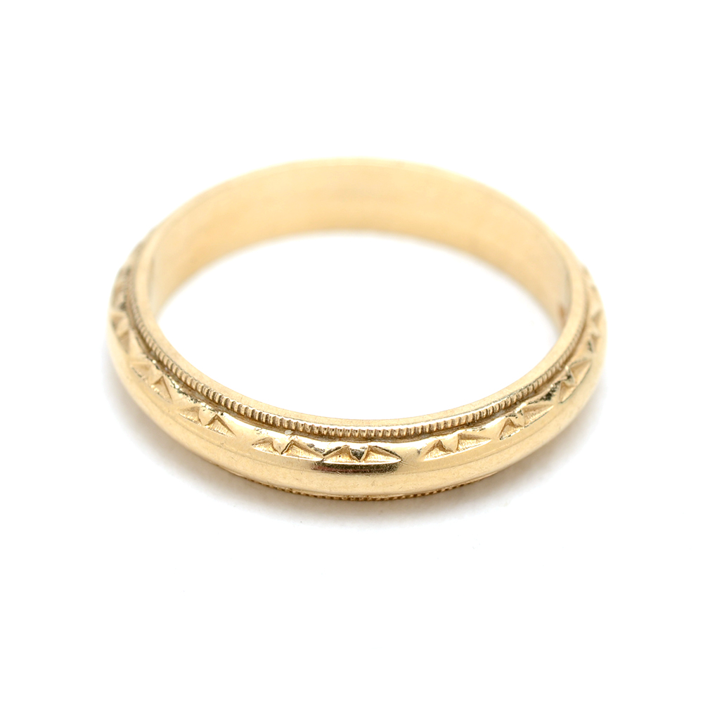Victorian 14K Yellow Gold Milgrain Wedding Band