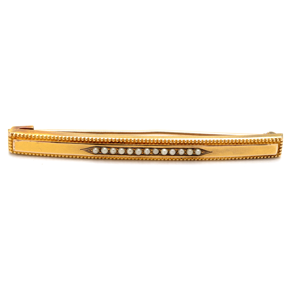 10K Yellow Gold Bar Pin with Seed Pearls
