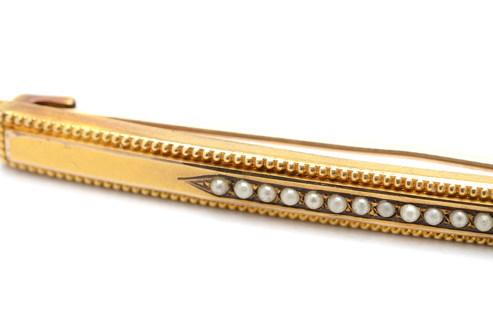 10K Yellow Gold Bar Pin with Seed Pearls