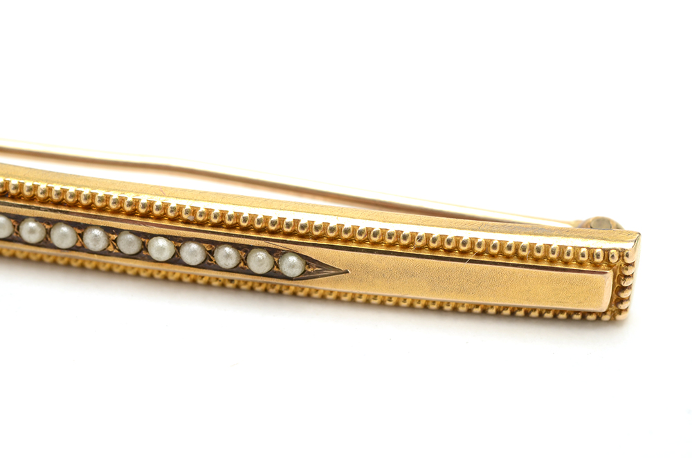 10K Yellow Gold Bar Pin with Seed Pearls