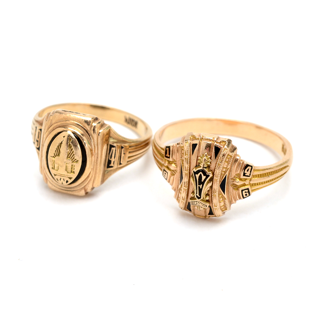 Two 10K Yellow Gold High School Rings