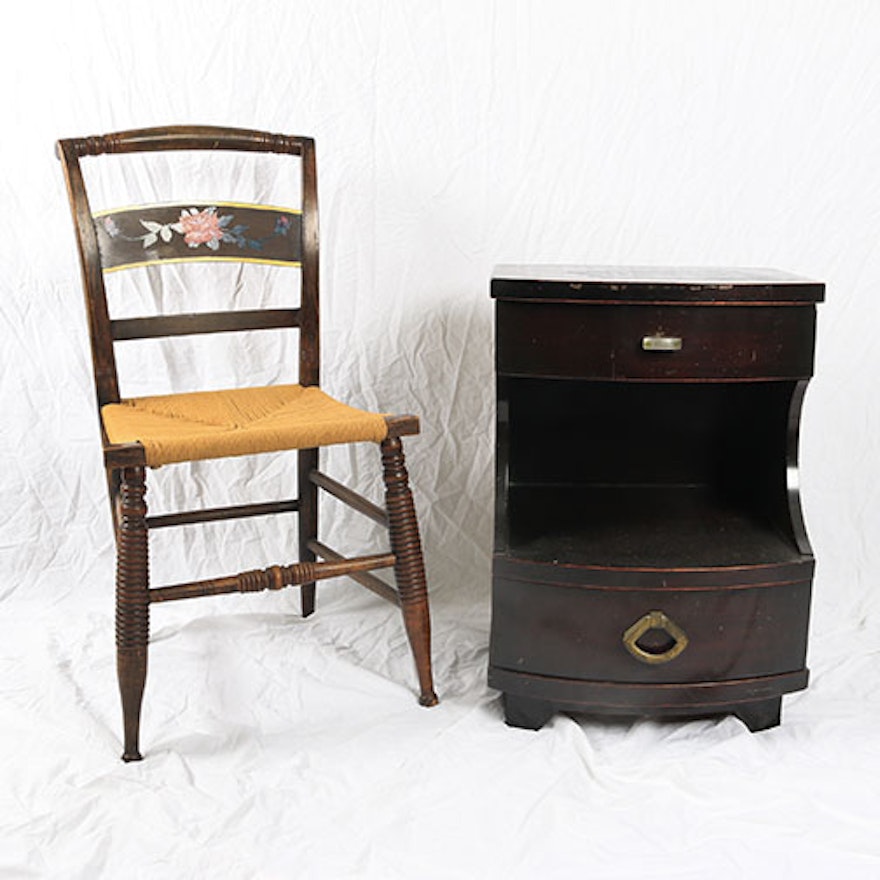 Hand-painted Rush Chair and Side Table