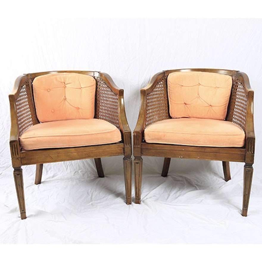 Pair of Mid-Century Cane Barrel Back Chairs