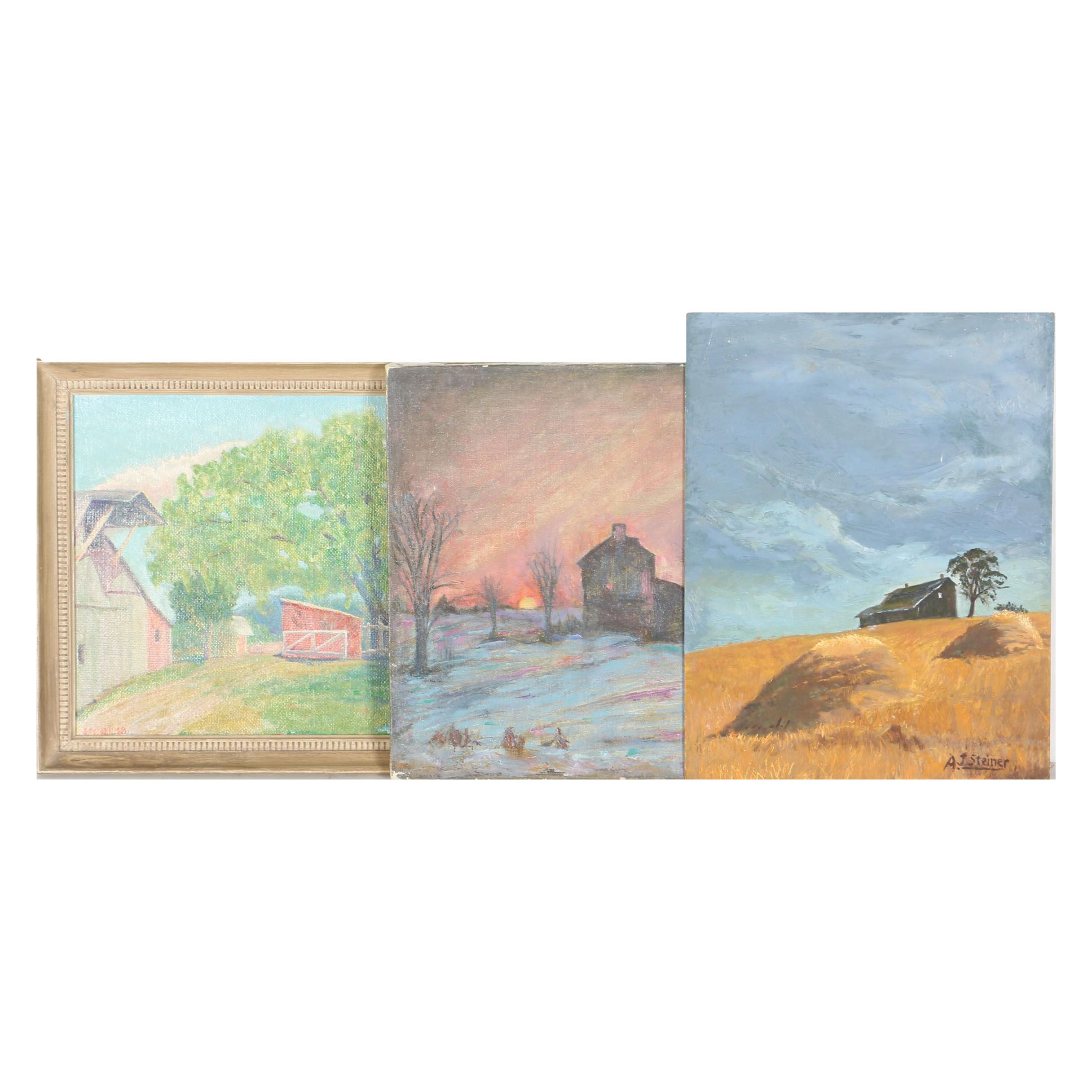A.J Steiner Oil Paintings of Farm Landscapes