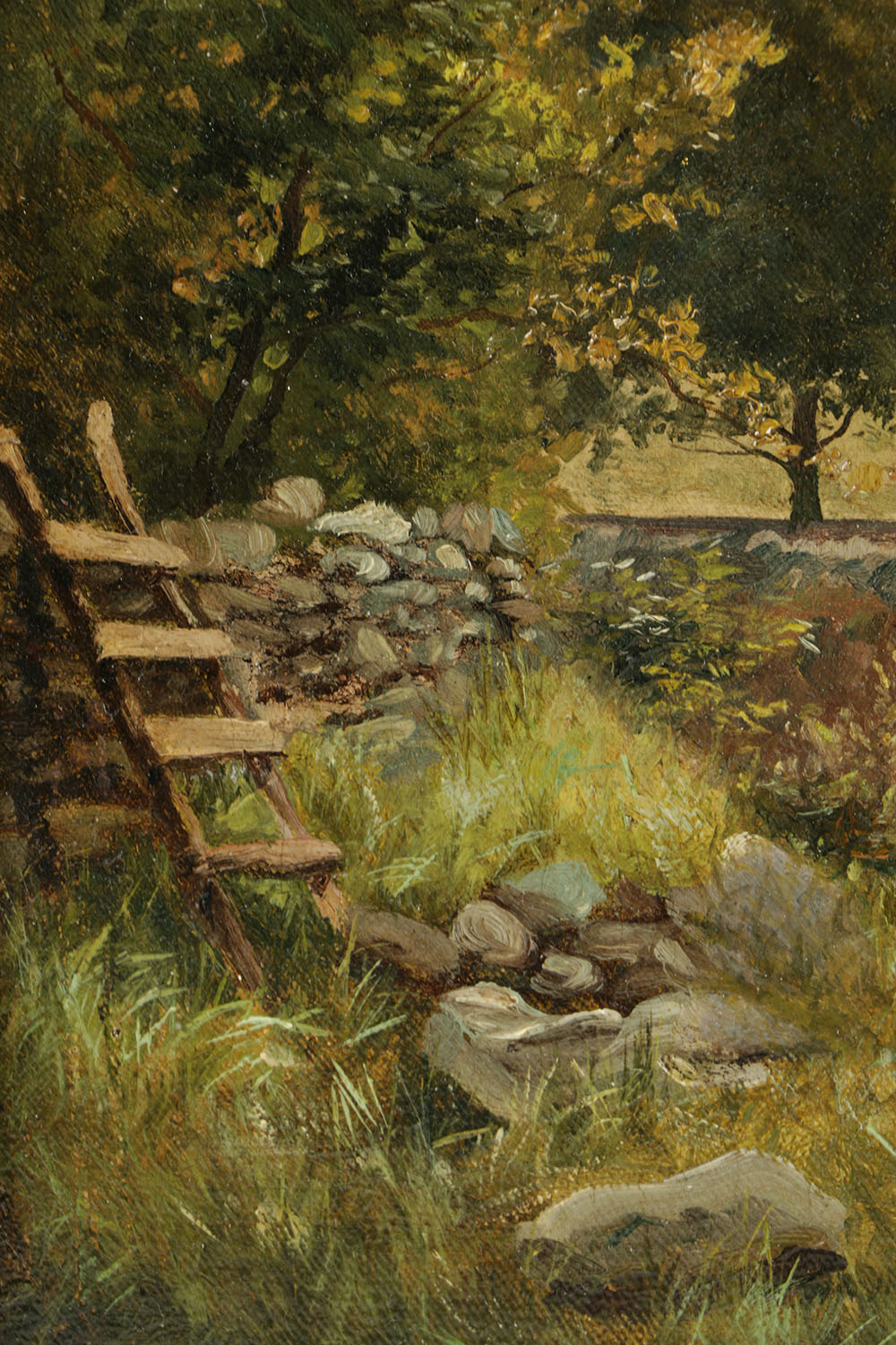 Signed Oil Painting on Canvas of Hudson River School Landscape in 19th-Century Hudson River School Style Gilt and Gesso Frame