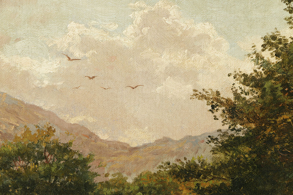 Signed Oil Painting on Canvas of Hudson River School Landscape in 19th-Century Hudson River School Style Gilt and Gesso Frame