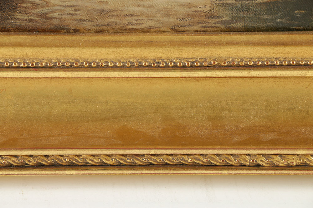 Signed Oil Painting on Canvas of Hudson River School Landscape in 19th-Century Hudson River School Style Gilt and Gesso Frame