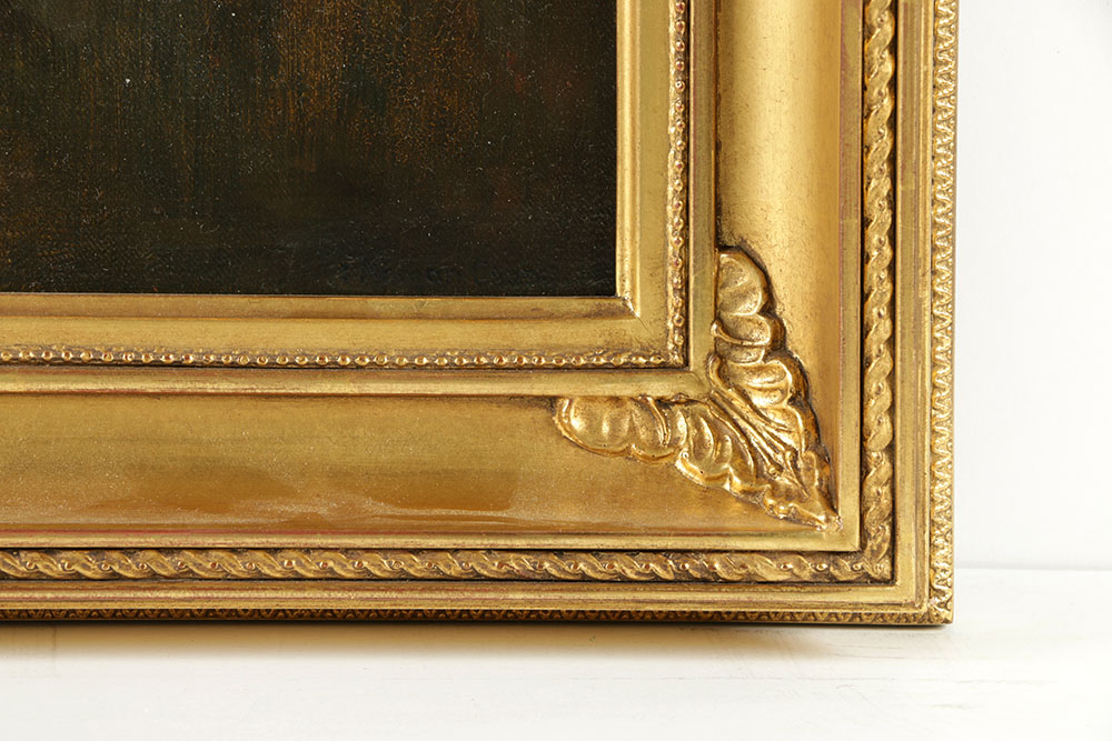 Signed Oil Painting on Canvas of Hudson River School Landscape in 19th-Century Hudson River School Style Gilt and Gesso Frame