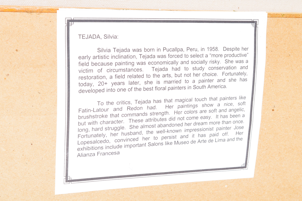 Silvia Tejada Oil on Canvas Still Life "Vase of Flowers"