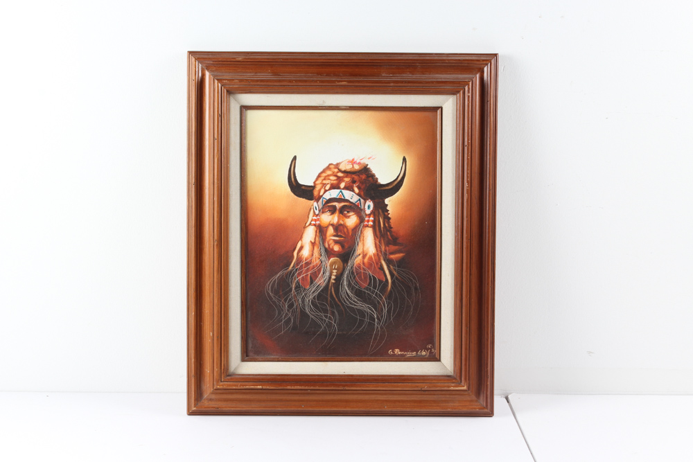 Gale Running Wolf Sr. Acrylic Painting on Canvas "Great Warrior"