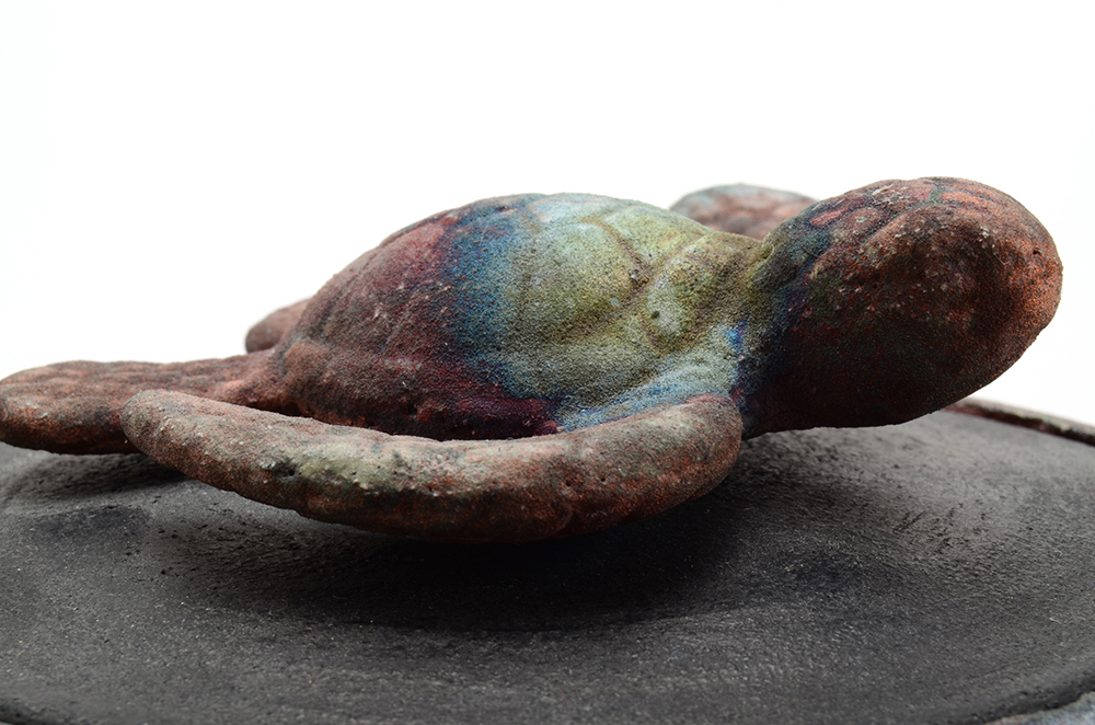 Signed Hawaiian Raku Pottery Turtle Jar