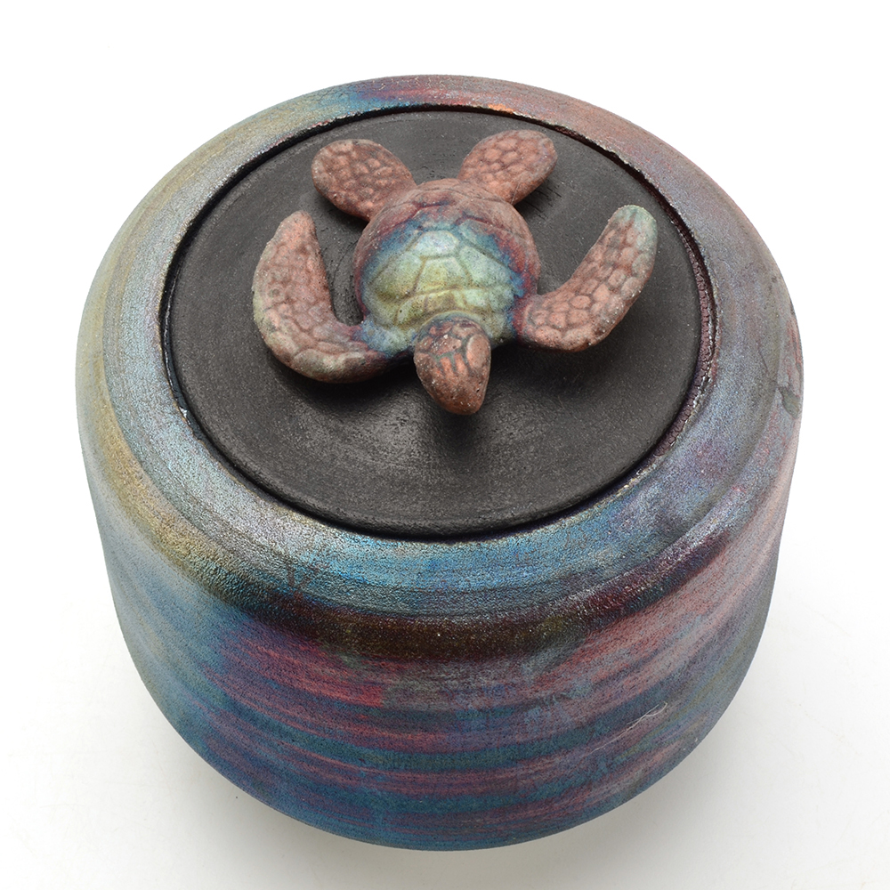 Signed Hawaiian Raku Pottery Turtle Jar