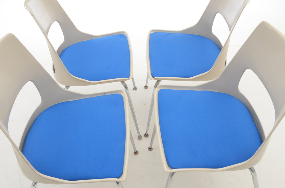 Set of Four Kreuger Fiberglass Chairs with Blue Seat