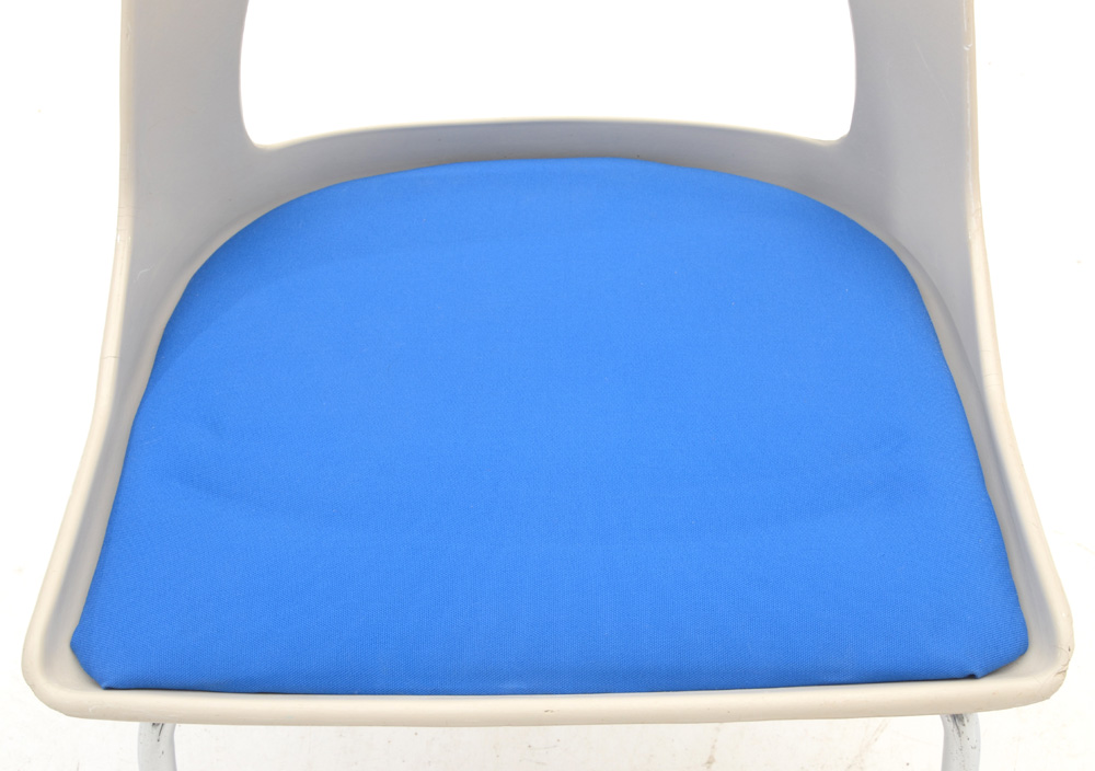 Set of Four Kreuger Fiberglass Chairs with Blue Seat