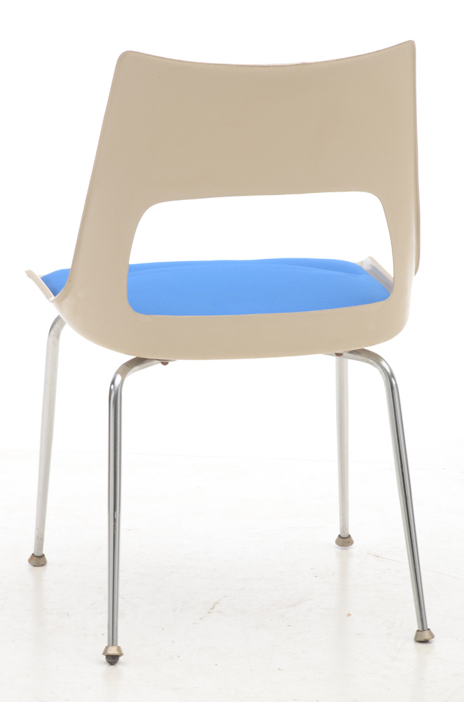 Set of Four Kreuger Fiberglass Chairs with Blue Seat