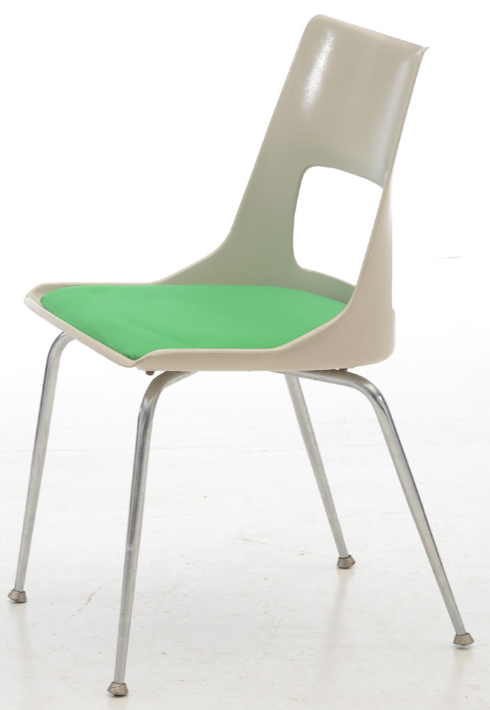 Set of Six Kreuger Fiberglass Chairs with Green Seat
